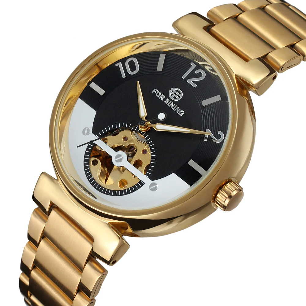 Часы наручные FORSINING Мужские механические брендовые роскошные золотистые часы