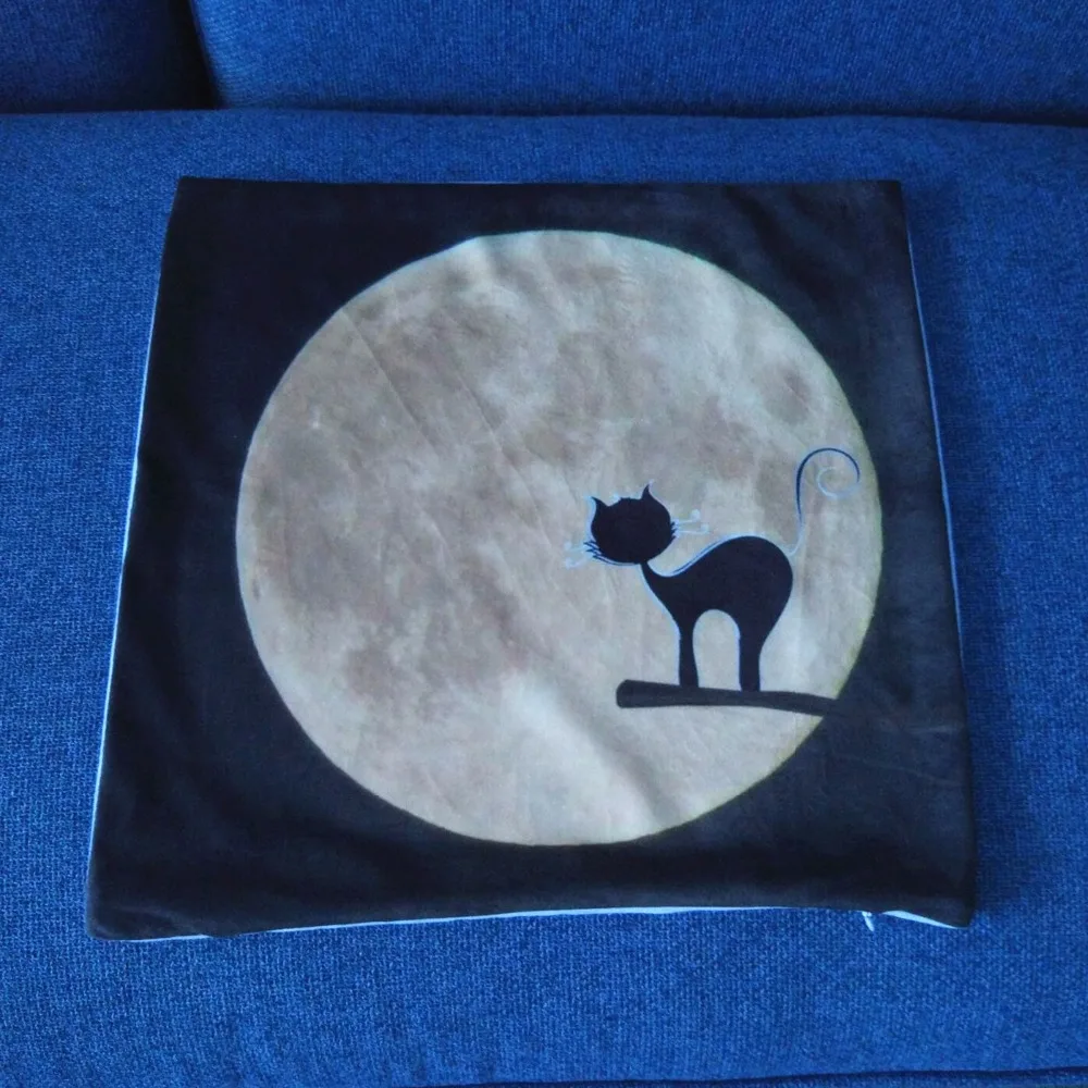 Новый дизайн декоративная наволочка с рисунком черного кота и надписью плюшевая