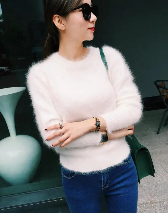 Женский вязаный пуловер свитер из чистого норкового кашемира короткий 2021 |