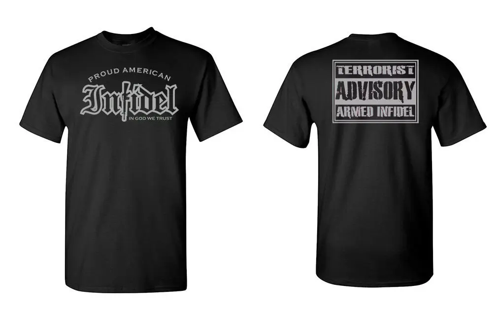 

Hot Sale 100% Cotton Proud American Infidel 2Nd Amendment Military Weapons T-Shirt Graphic Guns Tee Shirt