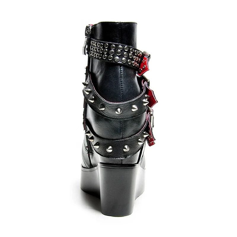 Плюс Размер Лодыжки Осенние Клин Ботинки Женщин Заклепки Полный Зерна Кожи