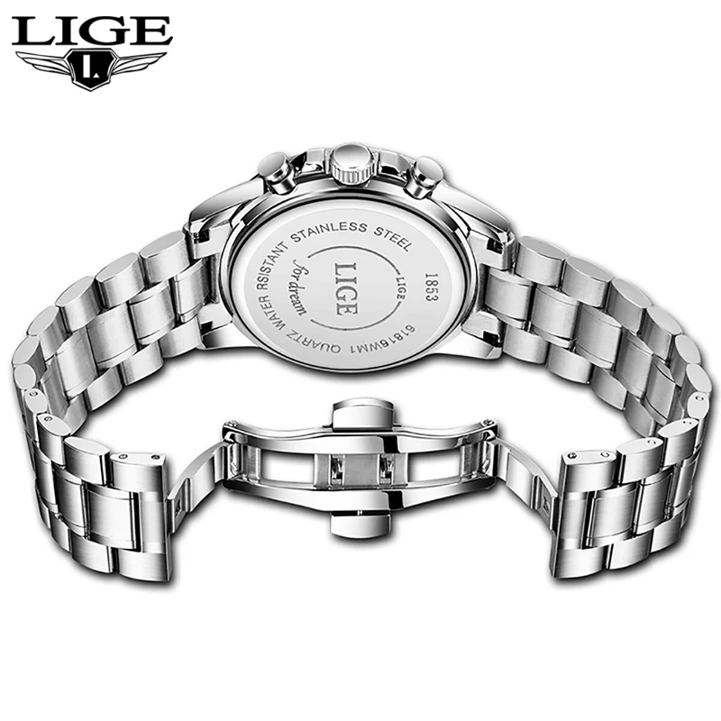 

LIGE New Luxury Luminous Watches Men Waterproof Stainless Steel Analogue Wrist Watch Chronograph Date Quartz Watch Montre Homme