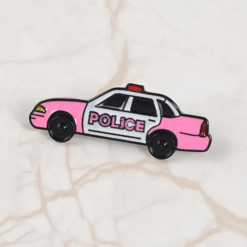 New Pink Police Car Brooch Cartoon Pin Creative Metal Cute Cloth Bag Hat Accessory Gift For Men Women Kids | Украшения и