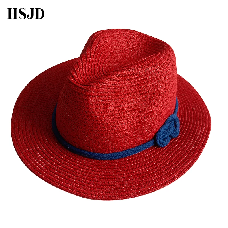 Женская летняя соломенная шляпа Sombreros классическая красная соломенный джазовая