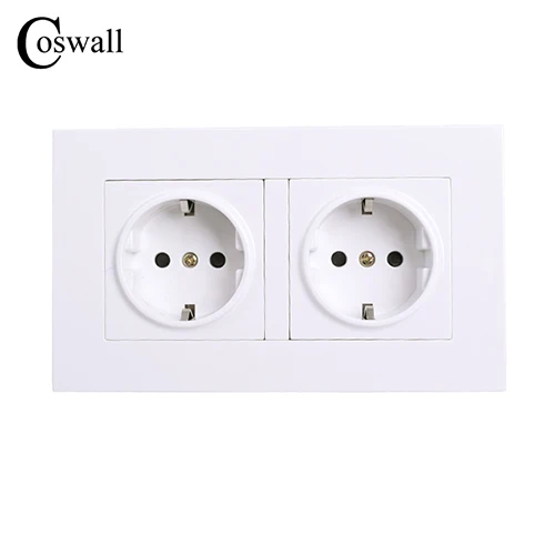 White COSWALL Высокое качество стены Мощность Двойной разъем заземлен 16A ЕС стандартный Электрический двойной выход 146 мм* 86 мм - Тип: White