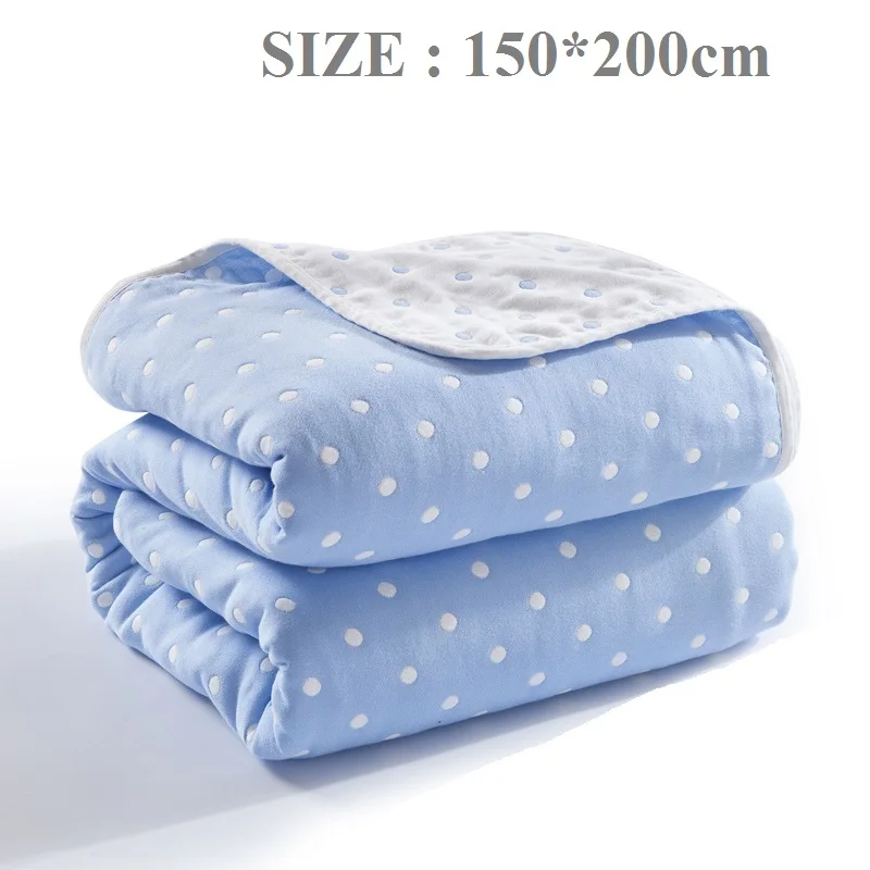 blue dot 150x200cm Летние Качественный хлопок детское одеяло 6-Слои; плотное детское стеганое одеяло с функцией кондиционирования воздуха пеленание мягкий муслин марлевые одеяла постельные принадлежности - Цвет: blue dot 150x200cm