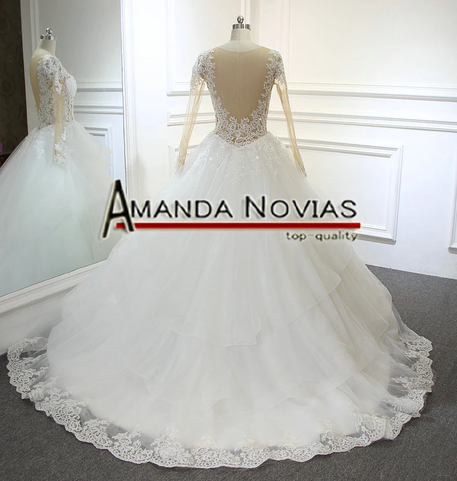 Vestido de noiva Новое поступление кружево одежда с длинным рукавом свадебное платье небольшой поезд