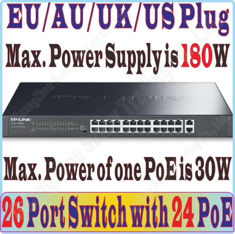 Макс. PoE 180 Вт 26 портов POE коммутатор поддерживает питание ip камеры/WiFi AP с 24 портами