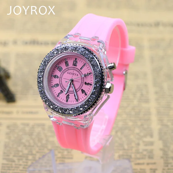 JOYROX Светящиеся светодиодный светящийся свет электронные часы горячие женские Кварцевые Wirstwatch повседневные студенческие часы relogio feminine - Цвет: Pink