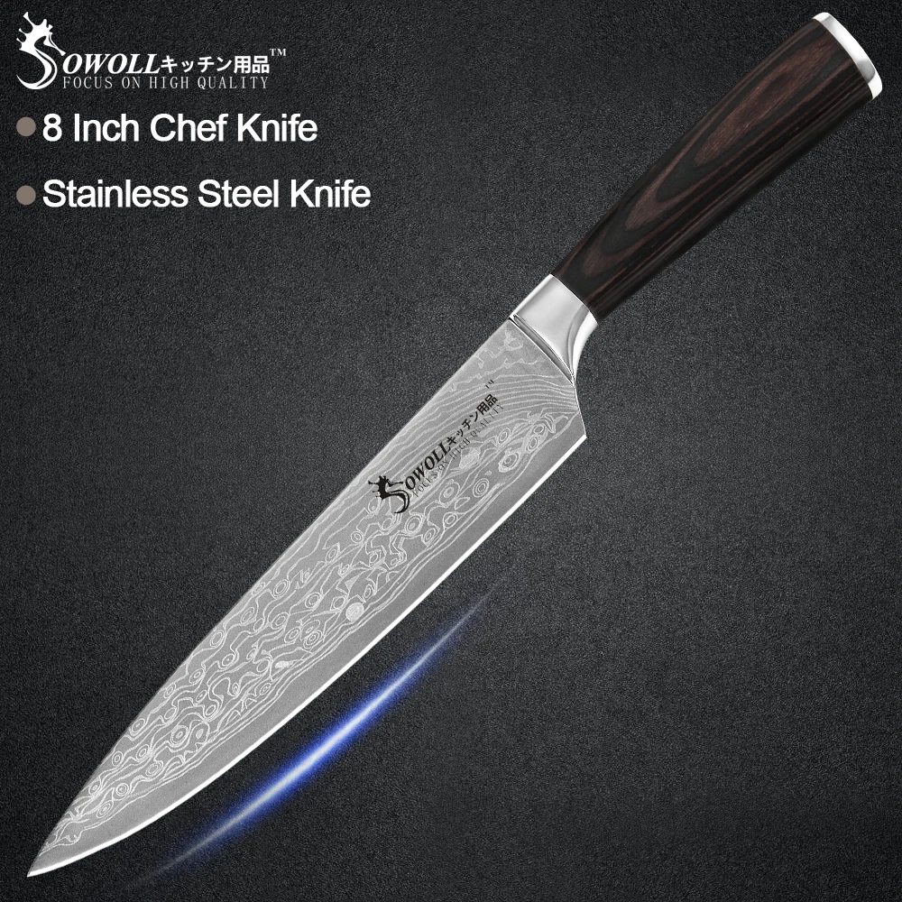 Sowoll кухонный нож из нержавеющей стали 8 ''шеф-повар 8'' нарезки 7 ''Santoku
