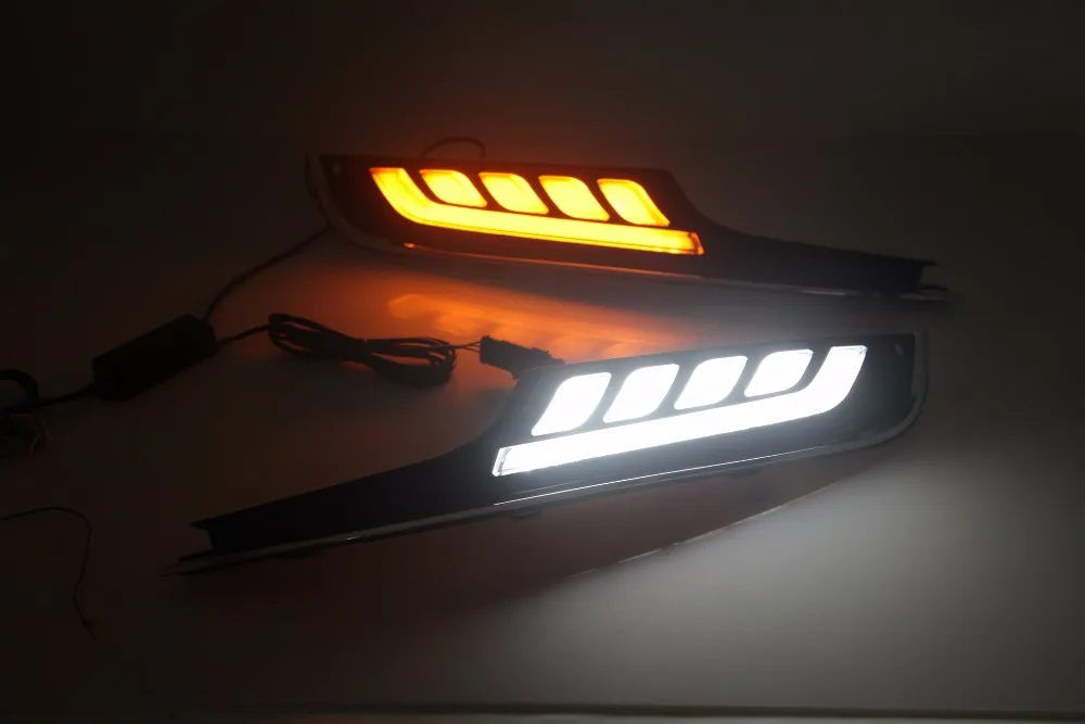 

Qirun led drl daytime running light for Volkswagen golf 7 with yellow turn signals and blue night running light