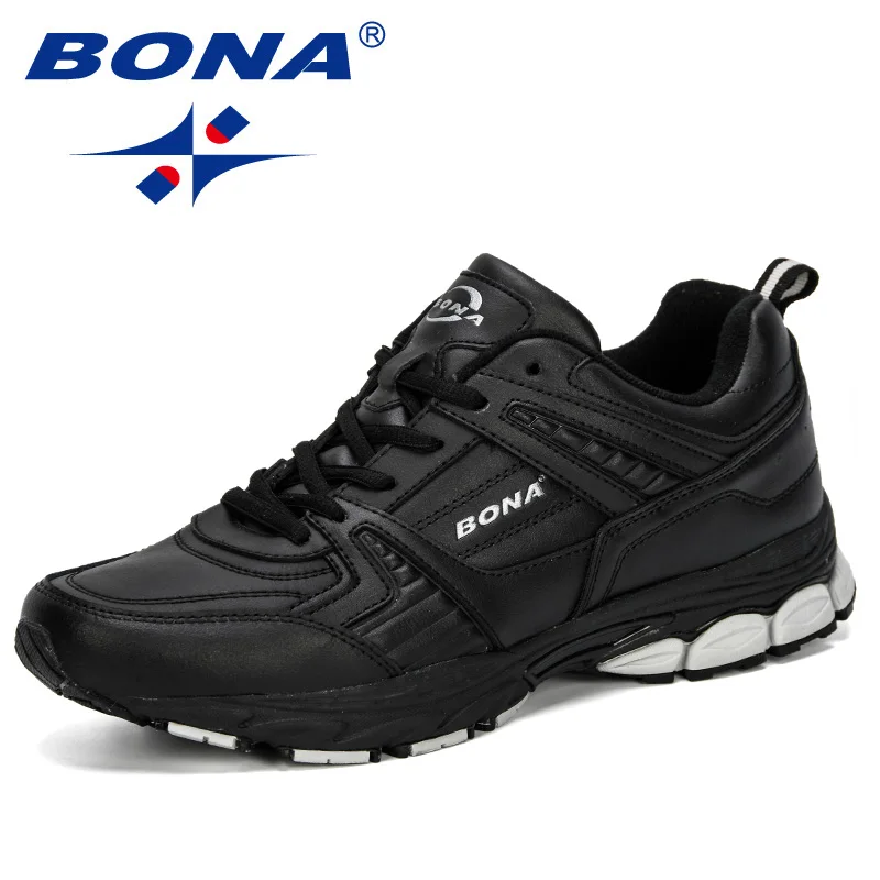 BONA/Новинка года; дизайнерская обувь; chaussure homme; уличная Мужская обувь для бега; кожаные кроссовки; Мужская Спортивная обувь; мужские кроссовки для бега и бега - Цвет: Black silver gray