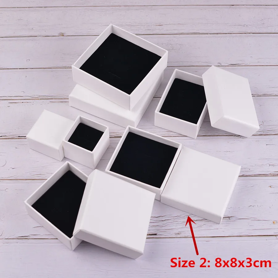 8x8x3cm (Plain) 100 шт./лот, высокое качество, роскошная белая/коричневая/черная/серебряная бумажная коробка для упаковки ювелирных изделий, кольца, напечатанный логотип торговой марки на заказ - Цвет: 8x8x3cm (Plain)