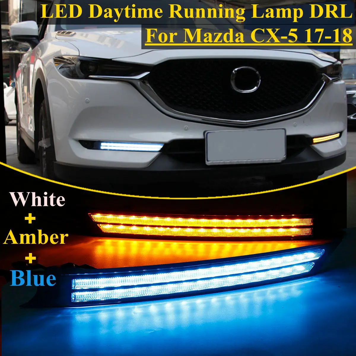Blue Yellow white 12 В светодиодный автомобильный Drl Дневной ходовой светильник, противотуманная фара, украшение, плавный сигнал поворота для Mazda Cx-5 Cx5, реле, водонепроницаемый - Цвет: Blue Yellow white