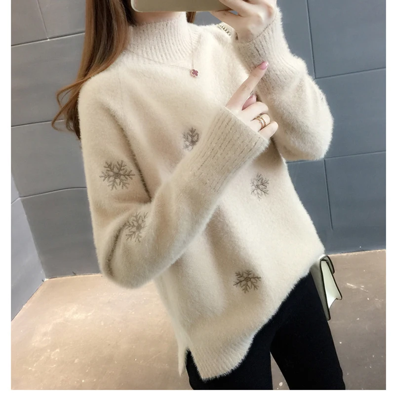 Warm Wool Sweaters Women Pullover Winter Pattern High quality Casual Soft Mohair Snowflak Autumn Thick Fashion knitted Fall | Женская