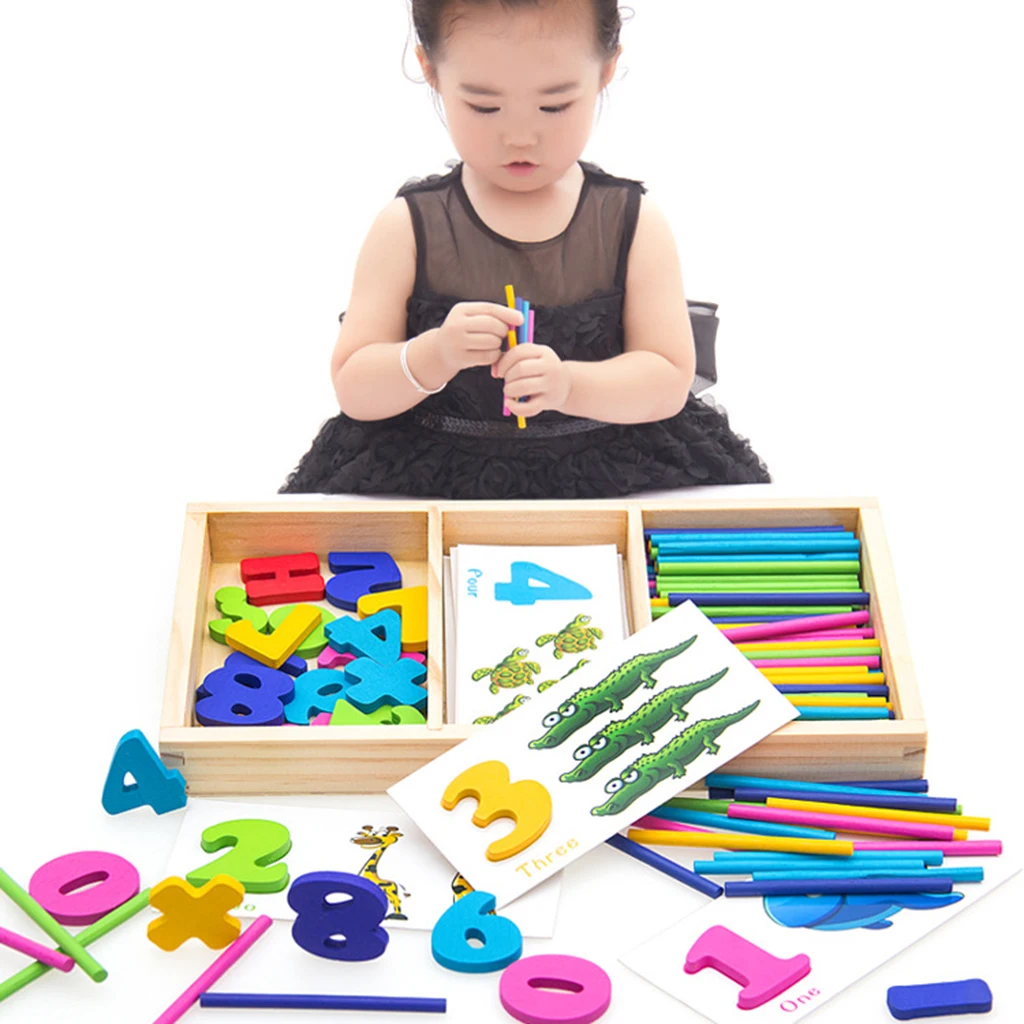 

Монтессори обучающие материалы-деревянные Счетные палочки и цифры карты с коробкой, математические игрушки для детей, математические игру...