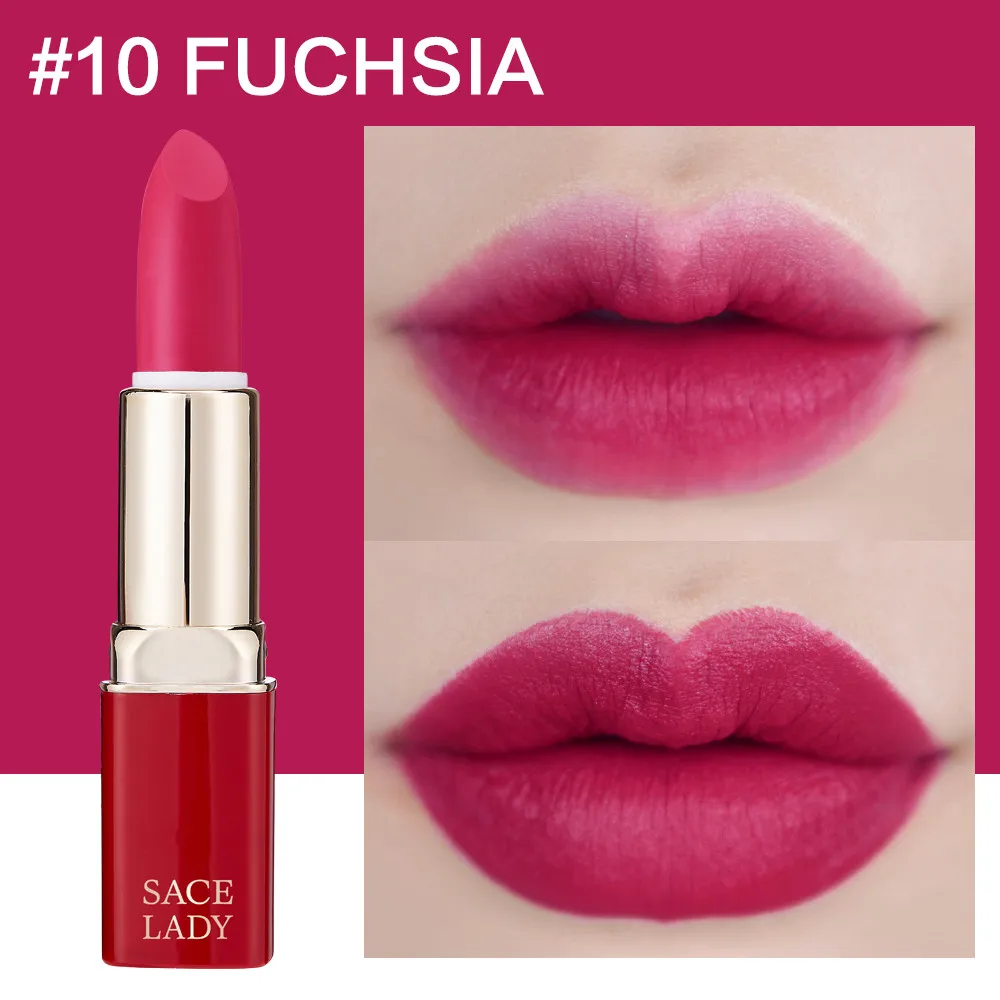 10 Fuchsia SACE LADY, 12 цветов, матовая губная помада, макияж, водостойкая, Обнаженная губная помада, макияж, стойкий, красный цвет, для губ, красота, сексуальный бренд, косметика - Цвет: 10 Fuchsia