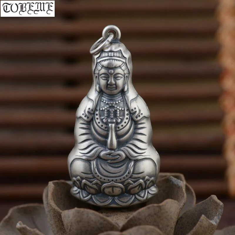 Серебро 100% пробы тибетская подвеска буддийская Kuanyin Авалокитешвара амулет на
