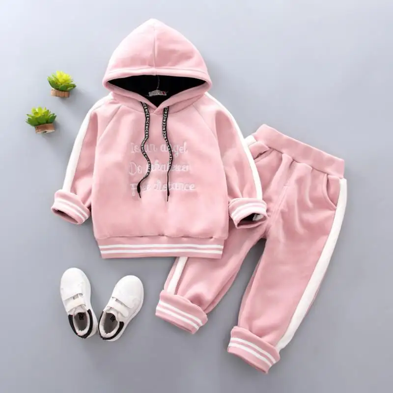 Picture color Акция, новая детская одежда Menina, зимняя одежда, толстовка с капюшоном+ штаны, комплект, Детский Теплый Бархатный плотный костюм для детей 1-4 лет - Цвет: Picture color