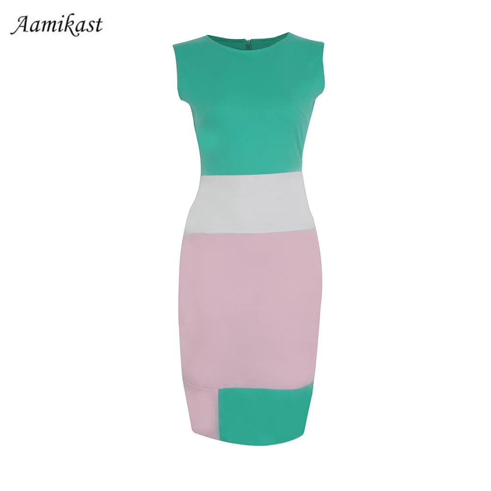 Оптовая продажа облегающие Женские платья в стиле пэчворк с круглым вырезом без