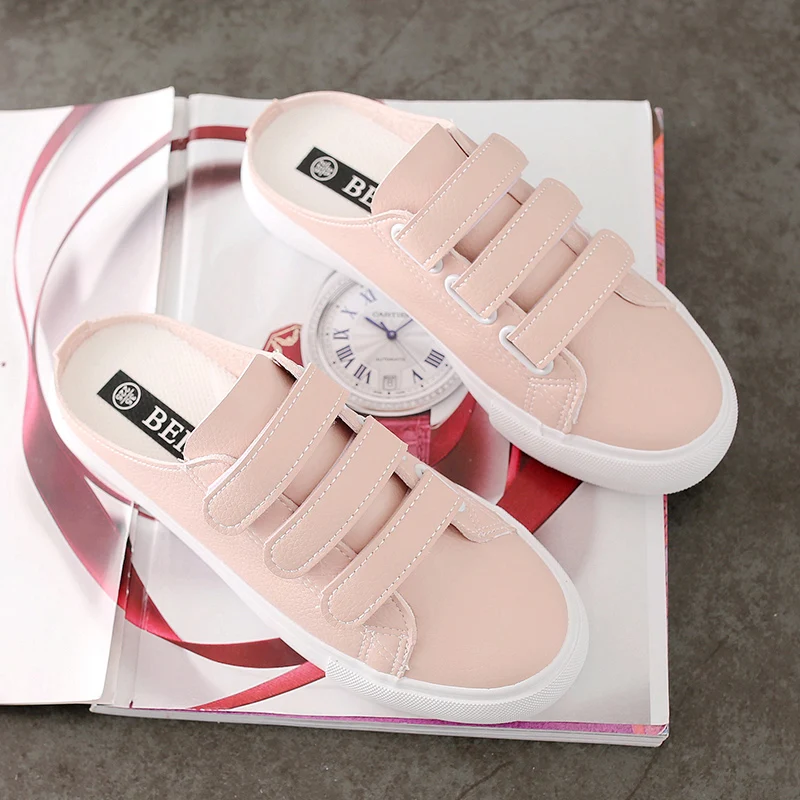 Women shoes Half slippers Flats 2018 summer Hot sale PU Leather Fashion White&amppink Breathable Leisure casual Sneakers | Обувь