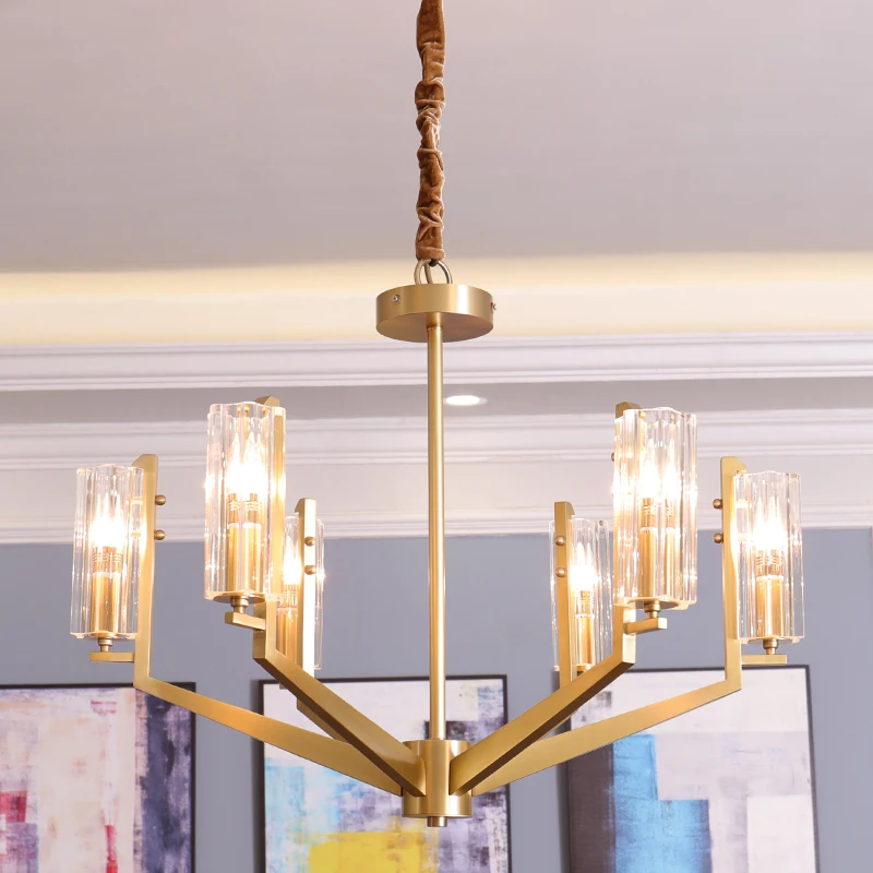 

Modern minimalist light luxury copper crystal chandelier living room dining room study model room designer bedroom lamps