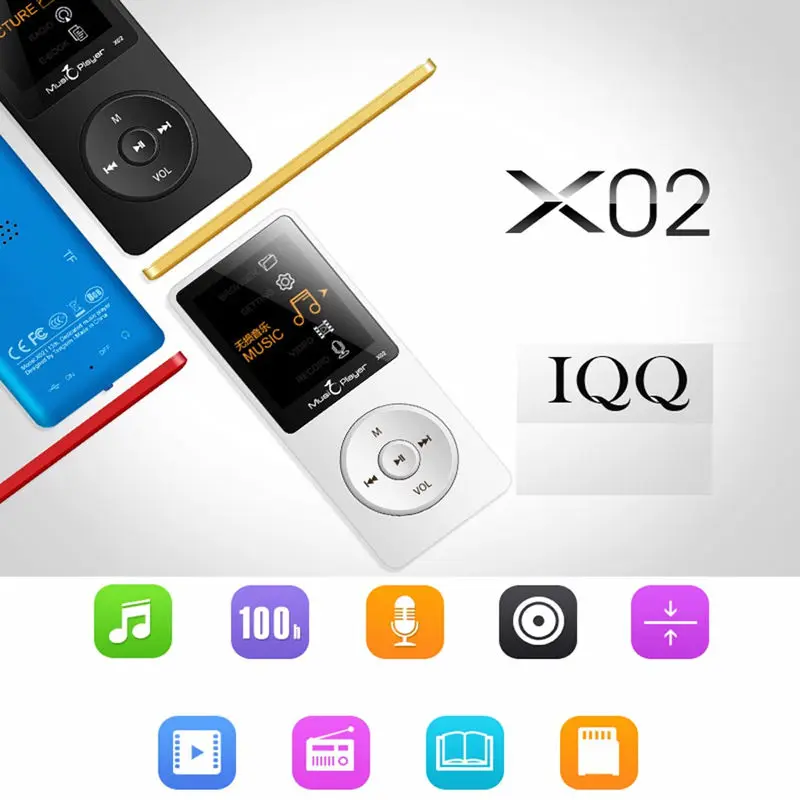Mp3 плеер IQQ X02 8 ГБ экран 1 дюйма 30 ч поддержка карт Micro SD до 64 ГБ|MP3-плееры| |
