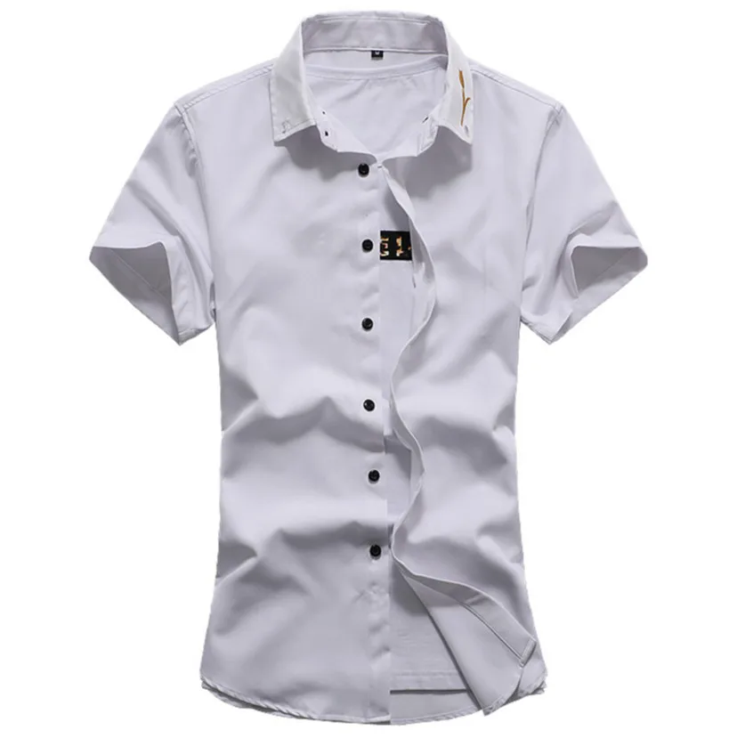 white Для мужчин Сорочки выходные для мужчин новинка года Slim Fit Лето Повседневное короткий рукав Марка хлопок сплошной Цвет большой Размеры 6xl 7XL модные Рубашки для мальчиков F2413 - Цвет: white