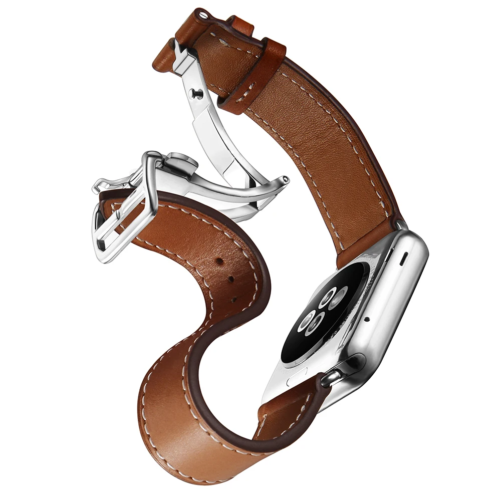 Роскошный ремешок для Apple Watch 38 мм 40 мм 42 мм 44 мм ремешок из натуральной кожи складной браслет с пряжкой ремешок для iWatch серии 1 2 3 4