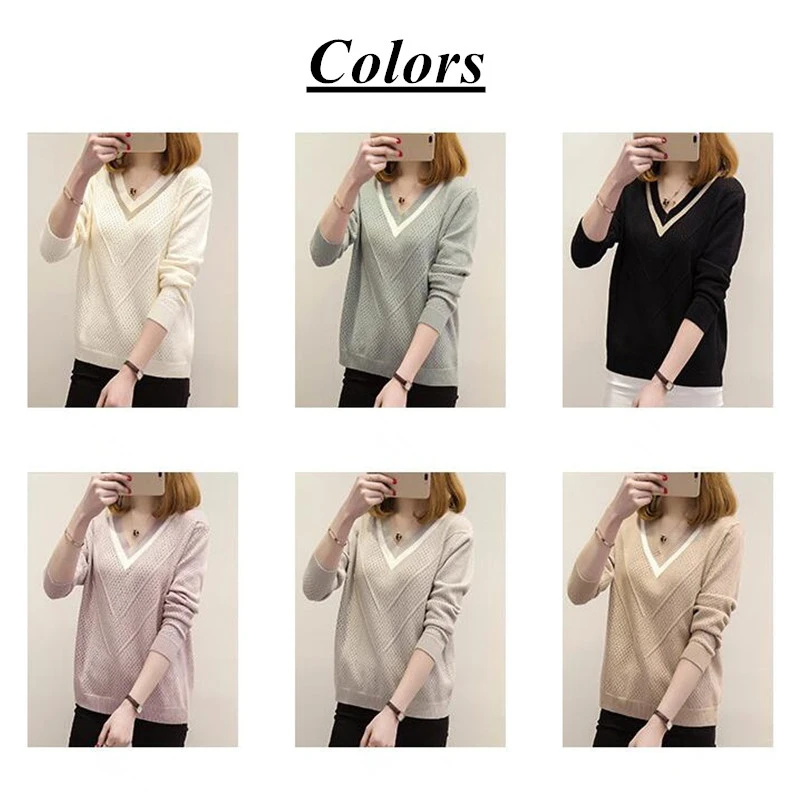 2018 Весна Осень Зима Новый женский Повседневный модный свитер с v-образным вырезом