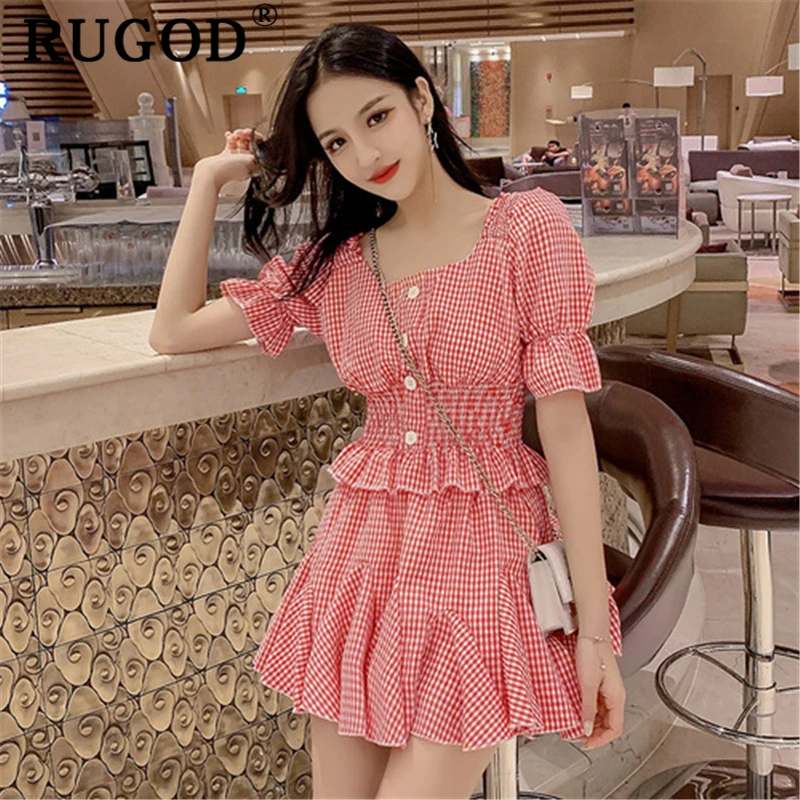 Женский комплект из 2 предметов RUGOD Корейская шикарная клетчатая юбка с оборками