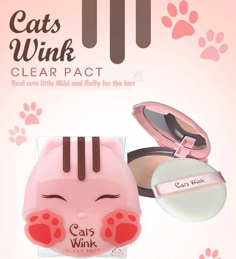 Cats Wink Clear Pact, 2 цвета, макияж для лица, консилер для лица, пудра, основа, свободная минеральная корейская косметика, 1 шт