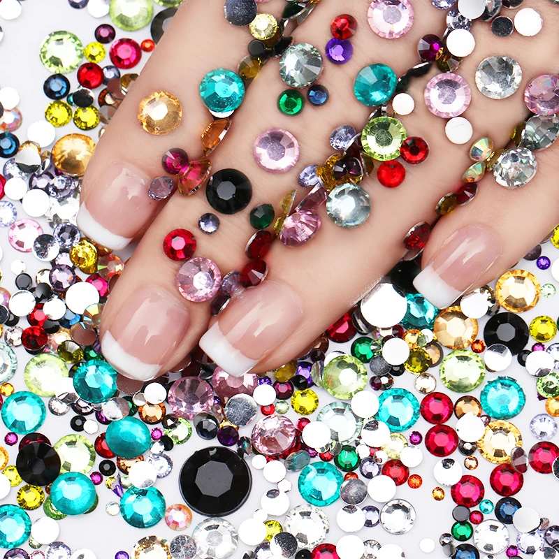 1000Pcs Colorful Nail Rhinestone Crystal Flat Bottom Mixed Size Tips DIY 3D Art Decorations | Красота и здоровье