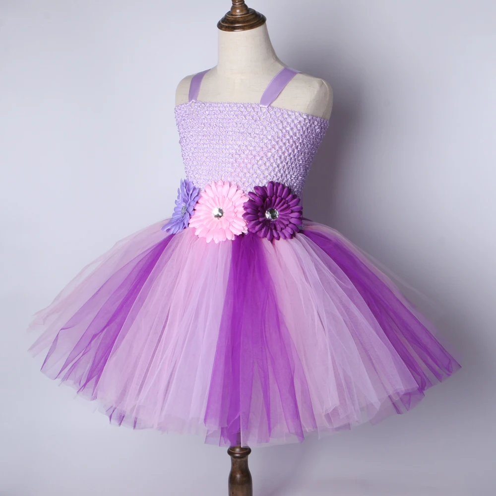 Фиолетовые розовые платья-пачки принцессы для девочек тюлевые вечерние с