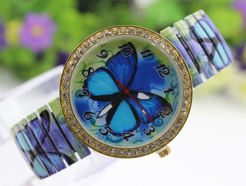 Женские часы с синей бабочкой кварцевые montre femme para mujer zegarki damskie браслет reloj bayan kol
