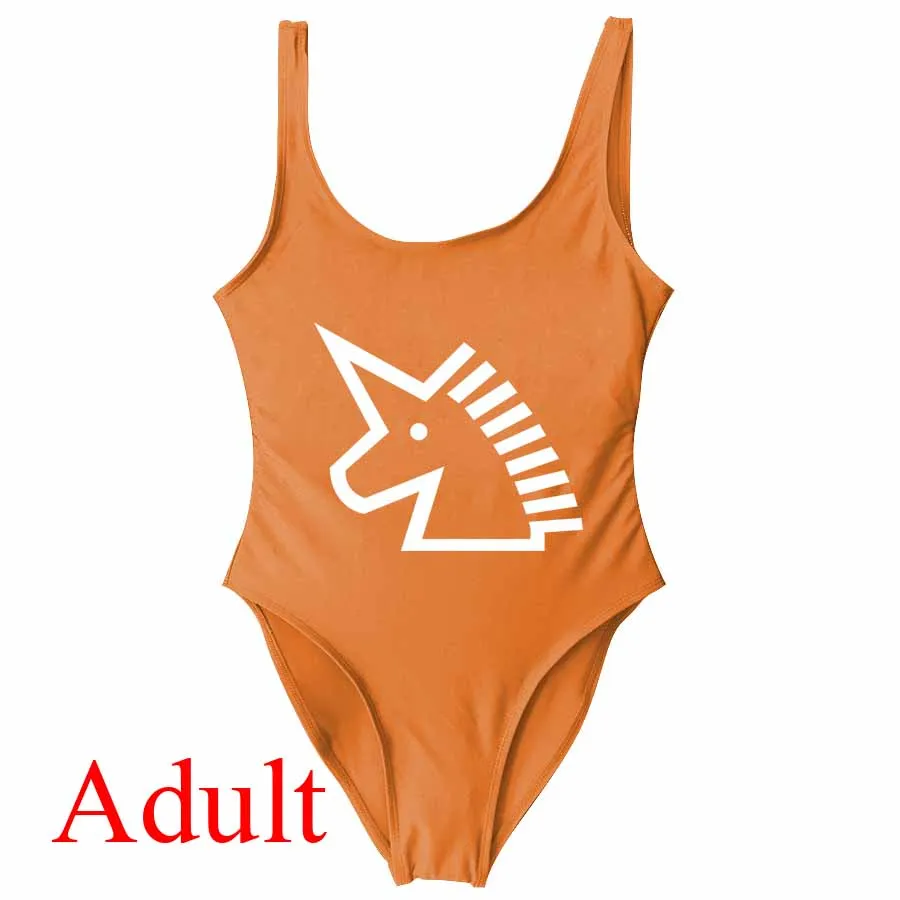 Adult Orange Слитный купальник для женщин и детей; слитный купальник с принтом единорога; купальный костюм; милый комплект для мамы и ребенка; семейная одежда - Цвет: Adult Orange