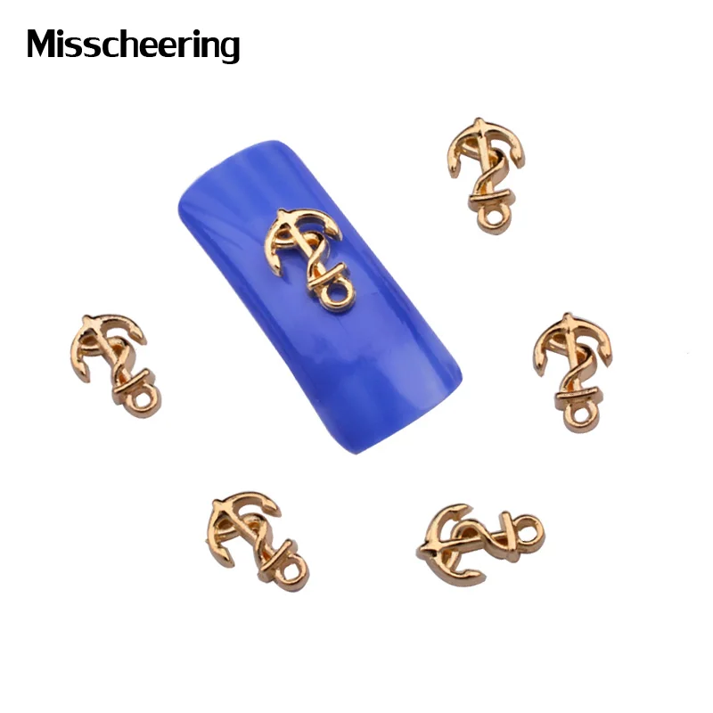 10 ярких золотых металлических элементов новый якорь 3d украшения для ногтей