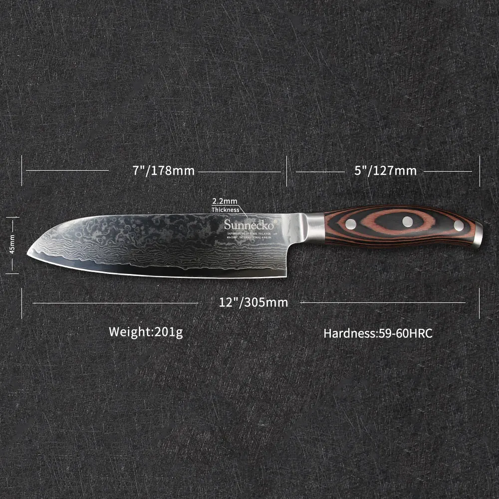 SUNNECKO 7 &quotнож Santoku 73 слоя Дамасская сталь кухонные ножи японский VG10 ядро лезвие Pakka