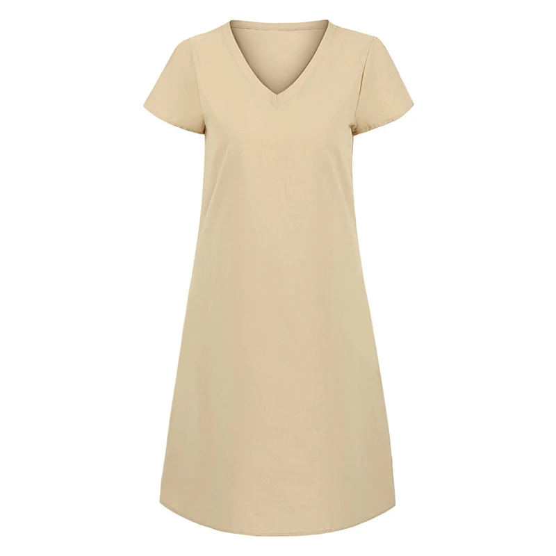 Хаки EaseHut Большой Размер Дамы Летнее Платье Этническая Весна Стиль Boho Feminino Vestidos Midi Повседневная Хлопковая Рубашка Платье Женское - Цвет: Хаки