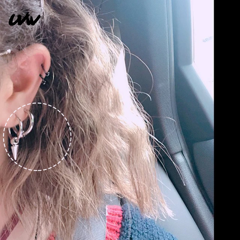 UVW032 2 шт. серьги-кольца в стиле панк из хирургической стали с шипами для женщин и мужчин, серебряные и черные серьги для ушей, модные ювелирные изделия, аксессуары