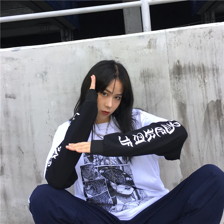 Funeral dark new ulzzang Harajuku BF хип-хоп поддельные две части Мода Harajuku свободный большой размер женский осенний мультфильм толстовка