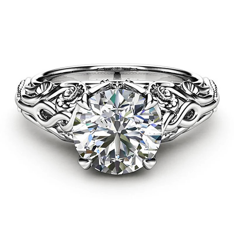 2018 Винтаж Готический Круглый Кристалл Циркон Обручальное кольцо с белый