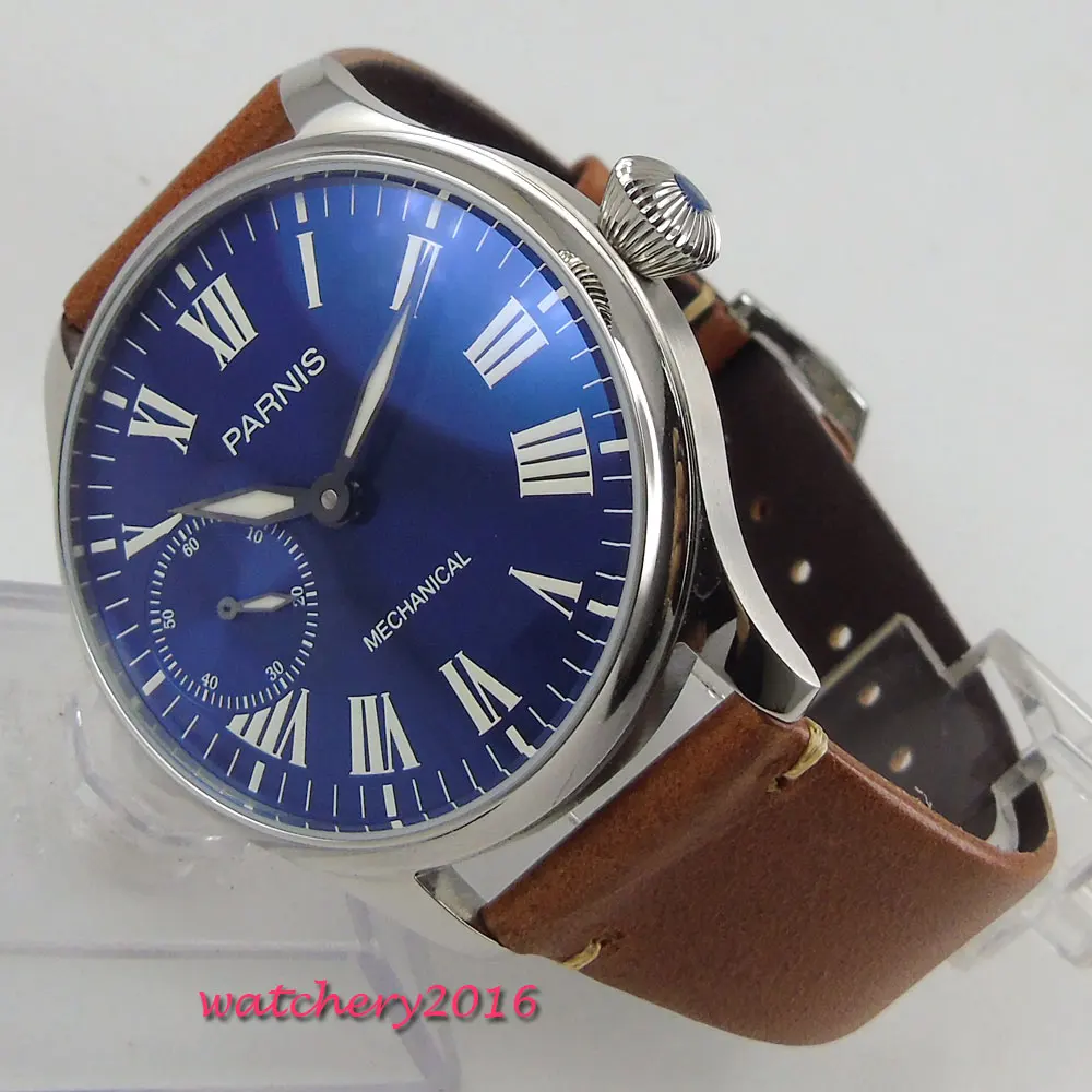 

2019 New Top Brands Luxury 44mm parnis Blue Dial 17 jewel 6497 movement Hand Wind Mechanical men's Watch