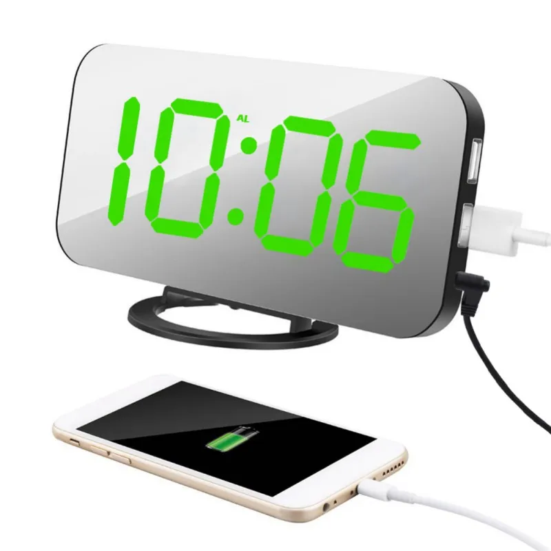 USB цифровой будильник студенческие часы зеркало HD LED дисплей Повтор электронные