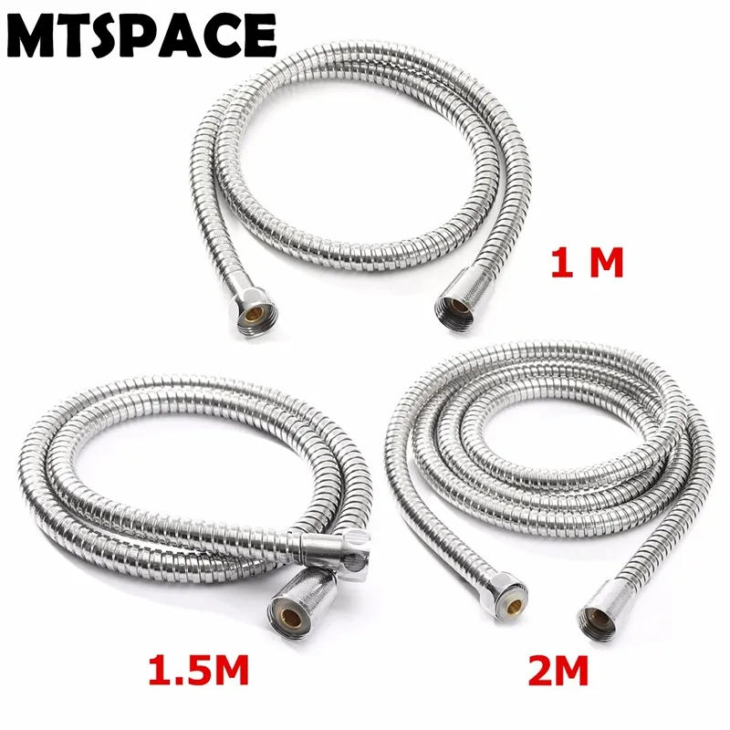 MTSPACE High Quality 1m/1.5m/ 2m G1/2 Inch Flexible Shower Hose Stainless Steel Chrome Bathroom Water Head Shower Head Pipe Tool