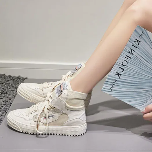 beige canvas Кроссовки спортивные туфли на плоской подошве из парусины; женская дышащая Дизайнерская обувь на шнуровке; китайская обувь с высоким верхом и сеткой; удобная обувь с круглым носком - Цвет: beige canvas