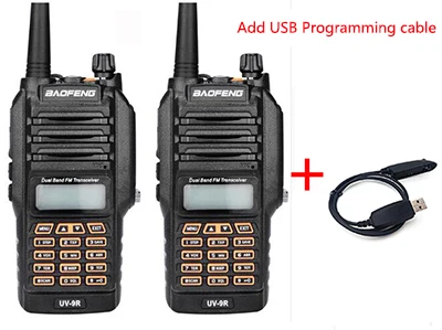 2 шт. обновление Baofeng UV-9R с IP67 Водонепроницаемый рация 8 Вт UHF VHF Двухдиапазонная двухсторонняя радиостанция 128CH пара BAO FENG 9R - Цвет: add 1 program cable