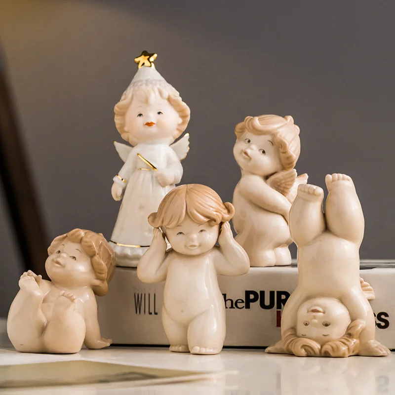 Nordic Home Creative Angel Living Room With Lovely Desktop Ceramic Cartoon Dummy Cake Decorations | Дом и сад