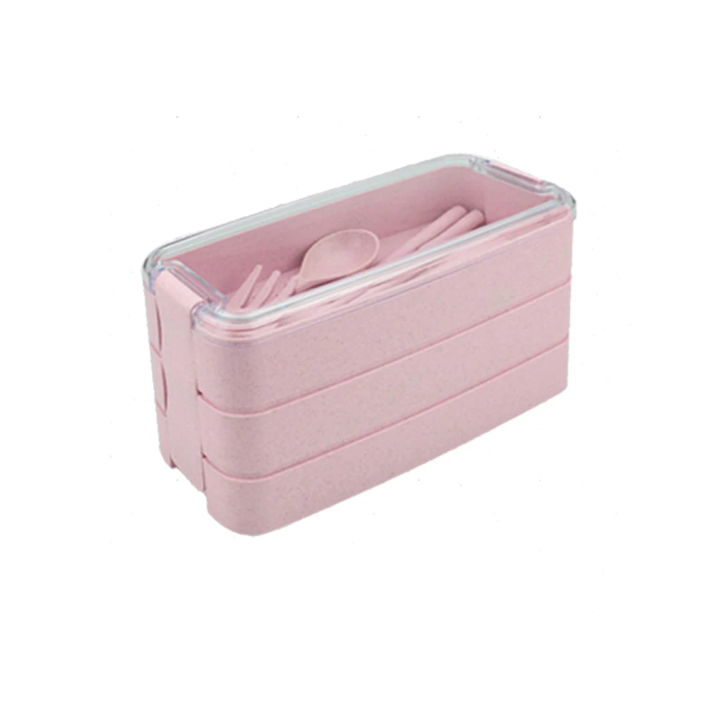 Хранение еды три слоя палочки для Пшеничная солома с ложкой столовая вилка Ланч