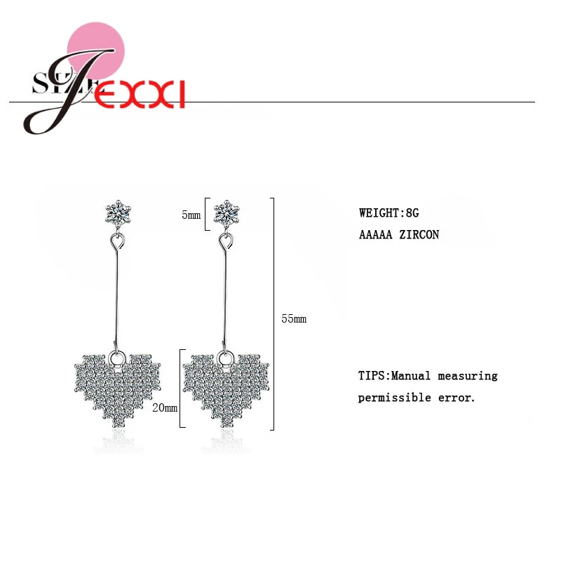 

Elegant Simple Style Heart Shape Women Danglin Long Earrings 925 Sterling Silver Jewelry For Ladies Good Gifts For Friends
